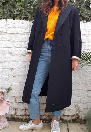 VINTAGE HANDMADE BLACK FITTED RIDING WOOL COAT
