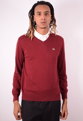 LACOSTE MENS VINTAGE JUMPER SWEATER LARGE MAROON 90S