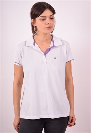 CHAMPION WOMENS VINTAGE POLO SHIRT MEDIUM WHITE 90S