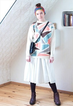 Cream pleated midi vintage skirt