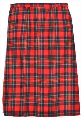 BEYOND RETRO VINTAGE 1970A RED PENDLETON MIDI SKIRT - L