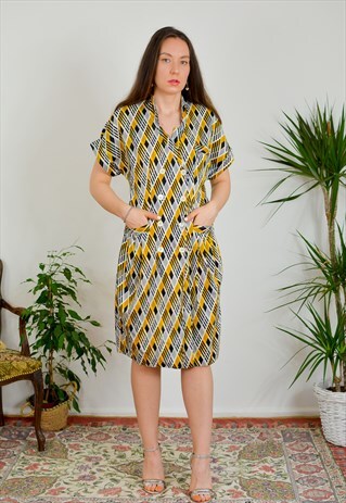 RETRO DRESS VINTAGE PRINTED MOD SECRETARY SHORT SLEEVE L