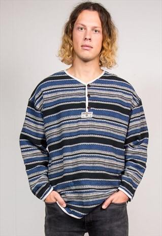 90'S VINTAGE STRIPE AZTEC FESTIVAL BAJA STYLE SWEATSHIRT TOP