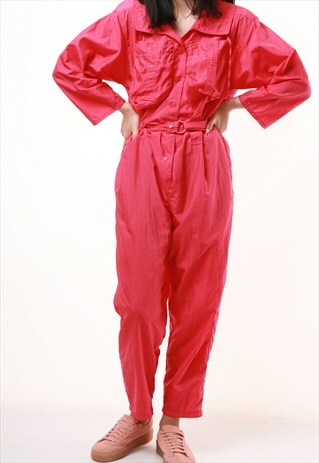 90S VINTAGE NEON PINK JUMPSUIT SUMMER FIT 696