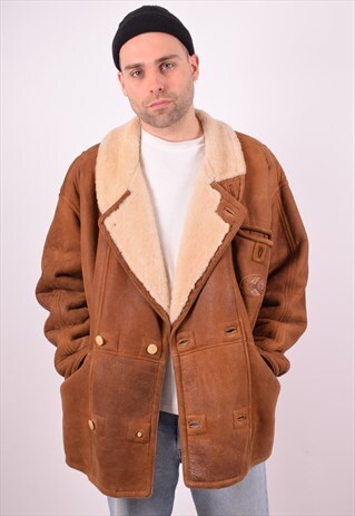 GIMO'S MENS VINTAGE SHERPA JACKET LARGE BROWN 90S
