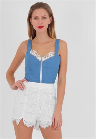 EMBROIDERY FLORAL HIGH WAIST SHORTS