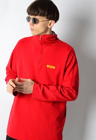 VINTAGE 90S RED DHL 1/3 ZIPPER TURTLENECK SHIRT