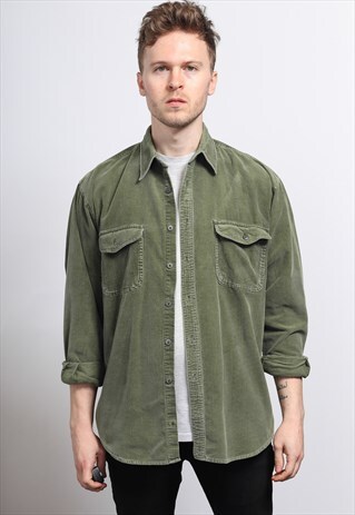VINTAGE CORDUROY CORD SHIRT GREEN