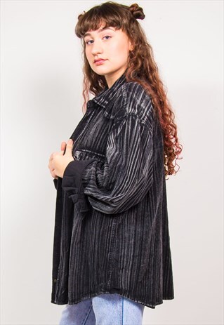VINTAGE 90'S BLACK STRIPED CORD OVERSIZED SHIRT