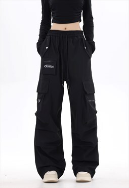 Skater joggers cargo pocket pants utility rave trouser black