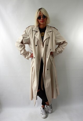 VINTAGE 80'S CLASSIC BEIGE COAT TIED AT THE WAIST