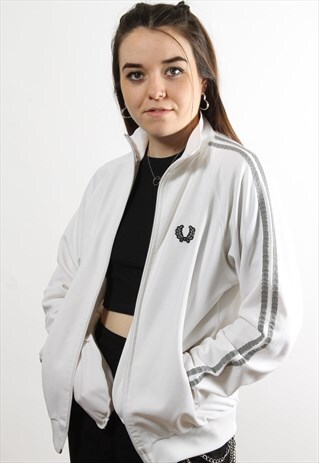 VINTAGE FRED PERRY WHITE FULL ZIP TRACK JACKET