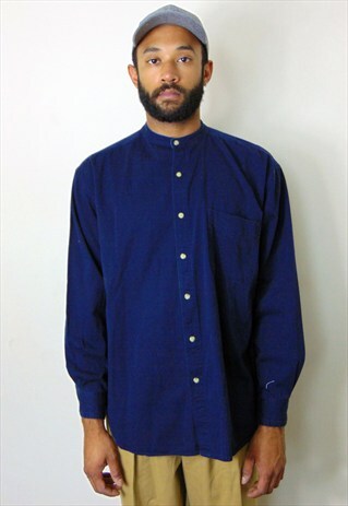 90S CLASSIC LUXURY ROUND COLLAR BLUE SHIRT LARGE
