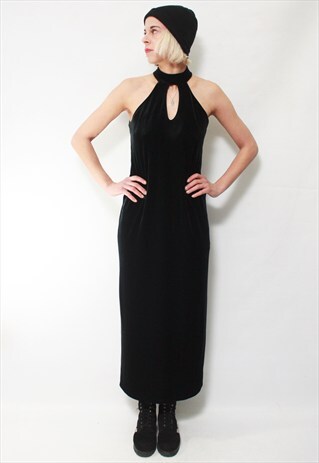 VINTAGE 90' BEAUTIFUL BLACK SLEEVESLESS VELOUR DRESS