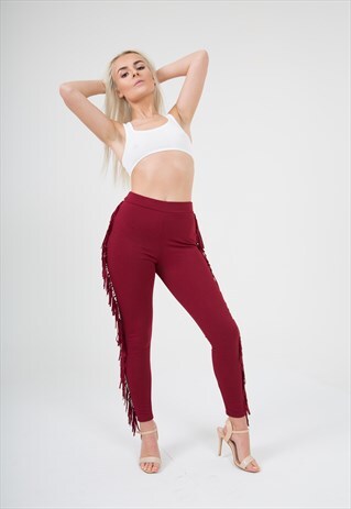 MAROON FRINGE LEGGINGS