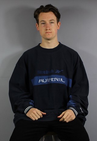 VINTAGE REEBOK AUTHENTIC SWEATSHIRT IN NAVY BLUE WITH EMBROI
