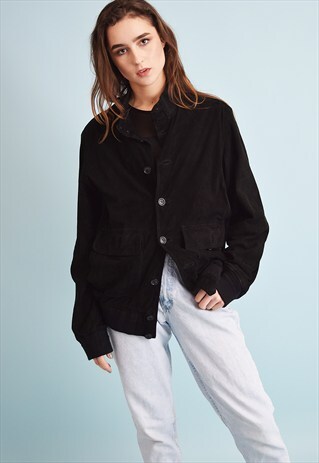 90'S RETRO GRUNGE REAL SUEDE OVERSIZED BOMBER JACKET