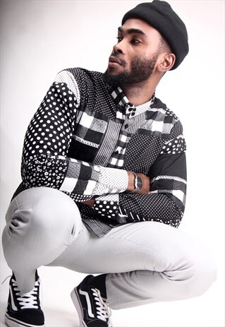 PATCHWORK LONG SLEEVE COTTON SHIRT