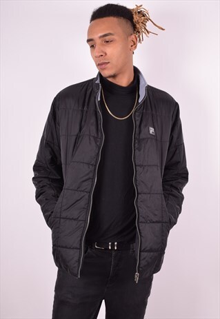 FILA MENS VINTAGE PADDED JACKET XL BLACK 90S