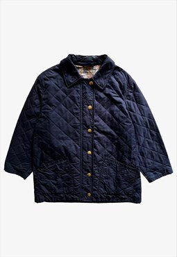 Vintage 80s Women's Burberry Navy Quilted Jacket