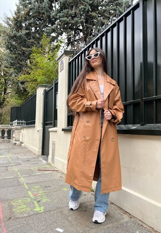 KZELL PU TRENCH COAT WITH BELT IN CAMEL