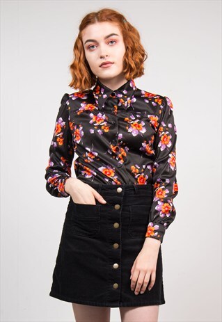 VINTAGE 70'S BLACK FLORAL SHIRT