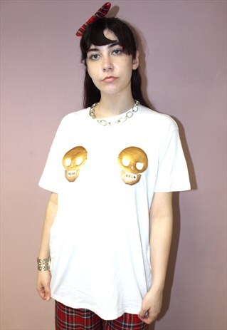 VINTAGE 90S STYLE WHITE OVERSIZED SKULL TOP UNISEX PUNK