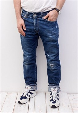 Men's W33 L32 Standard 506 Straight Distressed Jeans Denim