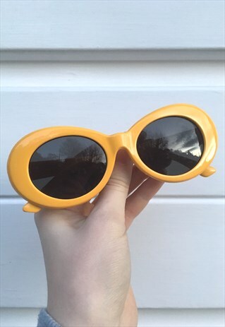 WOMENS VINTAGE STYLE YELLOW OVAL SUNGLASSES KURT COBAIN