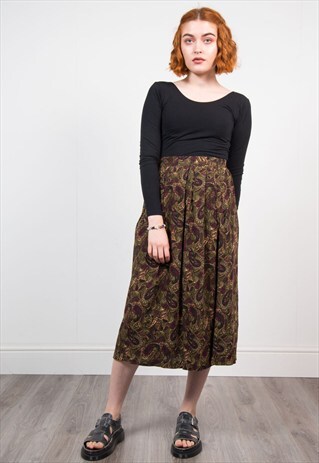 VINTAGE 90'S PAISLEY PATTERN FESTIVAL MIDI SKIRT