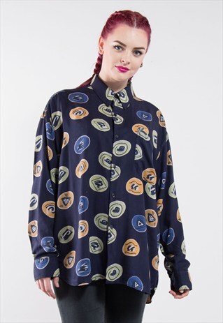 90'S BLUE ABSTRACT PATTERN OVERSIZE SHIRT