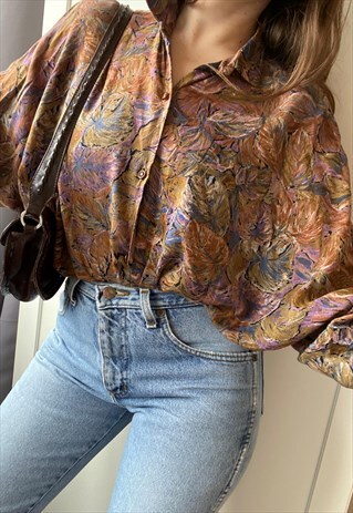 Vintage 80s Abstract floral print Boheme blouse top