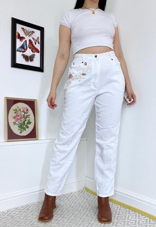 Vintage 90s Floral White Mom Jeans