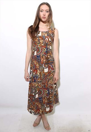 VINTAGE 1960'S 60'S PSYCHEDELIC HAWAIIAN MAXI DRESS XS-S