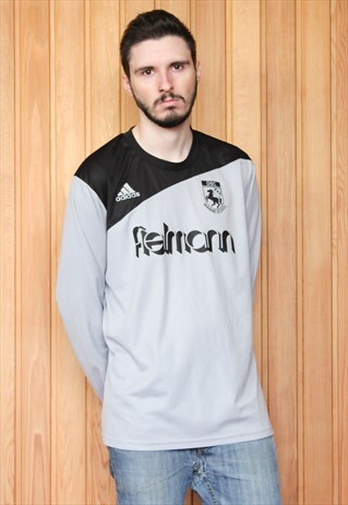 VINTAGE 1990S GREY LONG-SLEEVED ADIDAS FOOTBALL SHIRT