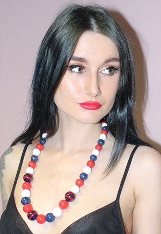VINTAGE 1980S STRIPED NAUTICAL BEADED NECKLACE