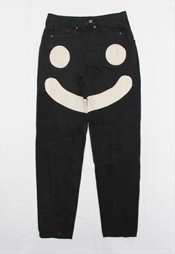 Smiley Face Denim Jeans in Black/ Stone