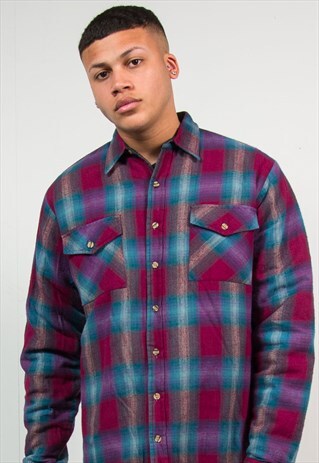 VINTAGE CHECKED SHIRT FLANNEL QUILTED LINED