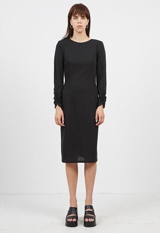 VINTAGE BLACK C&A LONG SLEEVE MIDI DRESS