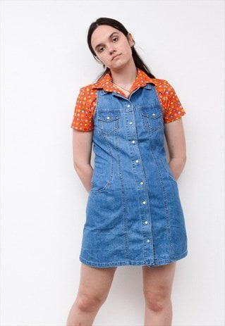 VINTAGE WOMEN'S 90'S BUTTON UP DENIM MINI DRESS SUMMER 