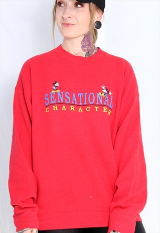 VINTAGE RED MICKEY MOUSE EMBROIDERED 90S SWEATER