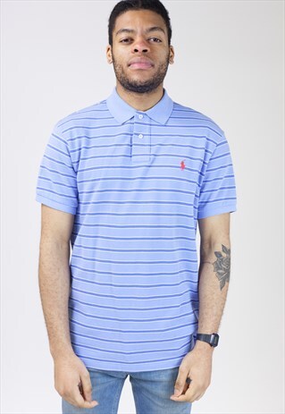 VINTAGE POLO RALPH LAUREN BLUE STRIPED POLO SHIRT