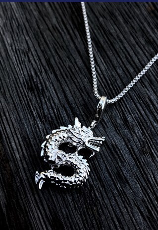 925 STERLING SILVER DRAGON PENDANT NECKLACE CHAIN- SILVER