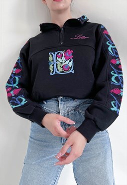 Vintage 90s Lotto Streetwear Boxy Half Zip Floral Jumper M