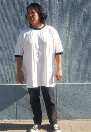 90S OVERSIZE MINIMALIST SKATER WHITE RINGER TEE XXL