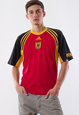 VINTAGE ADIDAS GERMANY TEE 90S RED YELLOW BLACK FOOTBALL
