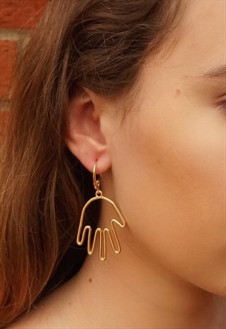 HANDS DANGLE CHARM DROP EARRINGS IN 14K GOLD PLATING
