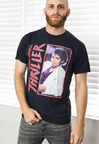 VINTAGE MICHAEL JACKSON THRILLER T-SHIRT LOGO 90S M 5.4