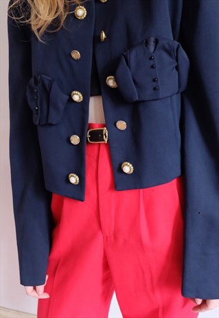 VINTAGE 80S MOSCHINO DARK BLUE BLAZER JACKET