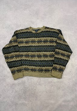 Dockers Knitted Jumper Abstract Patterned Grandad Sweater